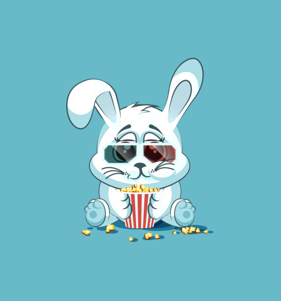 Illustration Emoji Character Cartoon White Leveret Chewing Popcorn Watching  Movie Stock Illustration - Download Image Now - iStock
