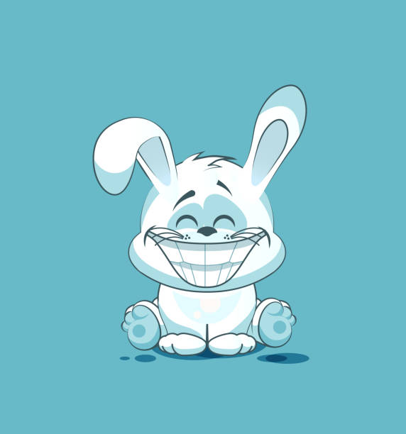 isolated Emoji character cartoon White leveret with a huge smile Vector Stock Illustration isolated Emoji character cartoon White leveret with a huge smile from ear to ear sticker emoticon for site, info graphic, video, animation, website, e-mail, newsletter, reports, comics hare and leveret stock illustrations