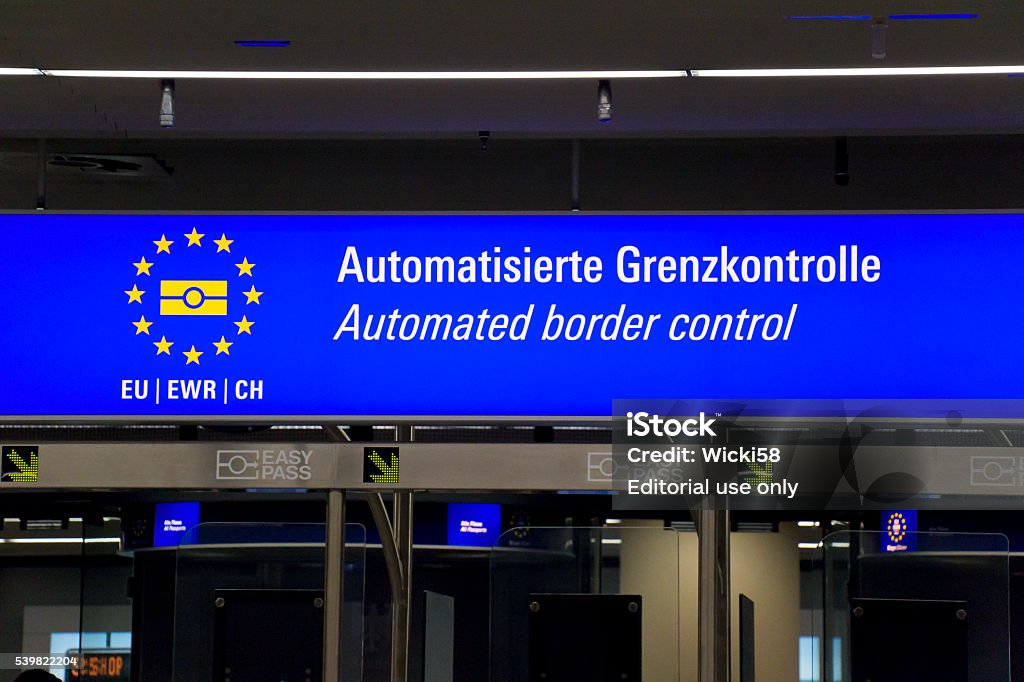 Automated Border Control Sign Frankfurt am Main, Germany - June 7, 2016: Automated Border Control Sign at the International Airport Frankfurt am Main, Germany. Customs Stock Photo