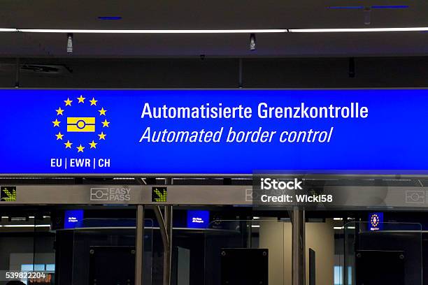 Automated Border Control Sign Stock Photo - Download Image Now - Customs, Europe, Geographical Border