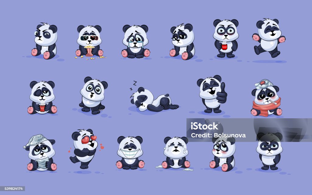Ilustraciones aislado Emoji personaje de historieta Panda pegatinas emoticons con diferentes - arte vectorial de Panda - Animal libre de derechos