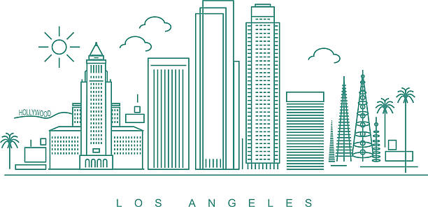 로스앤젤레스 스카이라인 - city of los angeles los angeles county downtown district cityscape stock illustrations