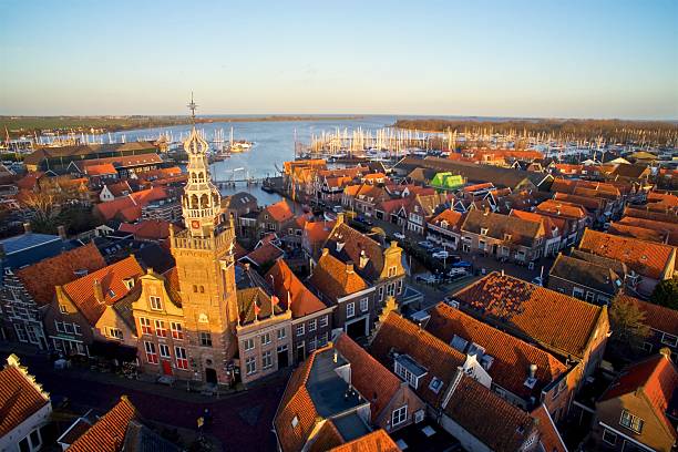 city, church, harbor and water from sky - wouter imagens e fotografias de stock