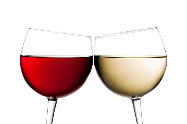 Red and white wine glass on black background