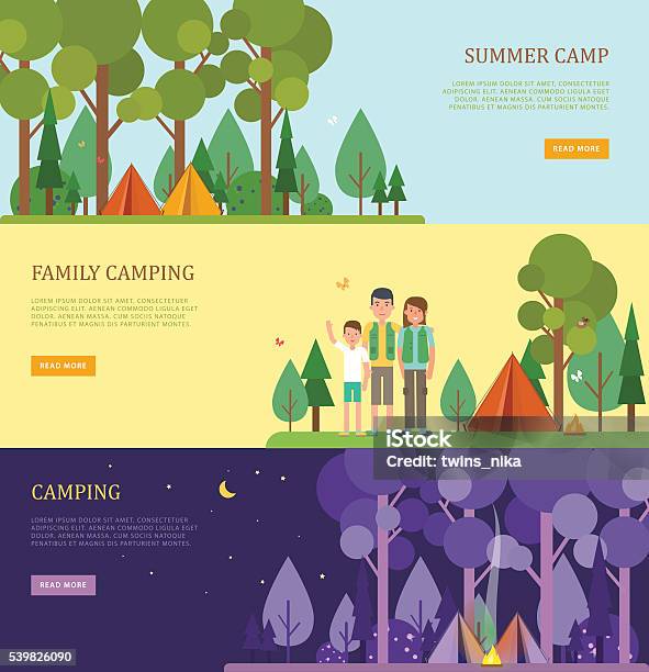 Set Of Tourist Banners For Summer And Family Camping Stock Illustration - Download Image Now