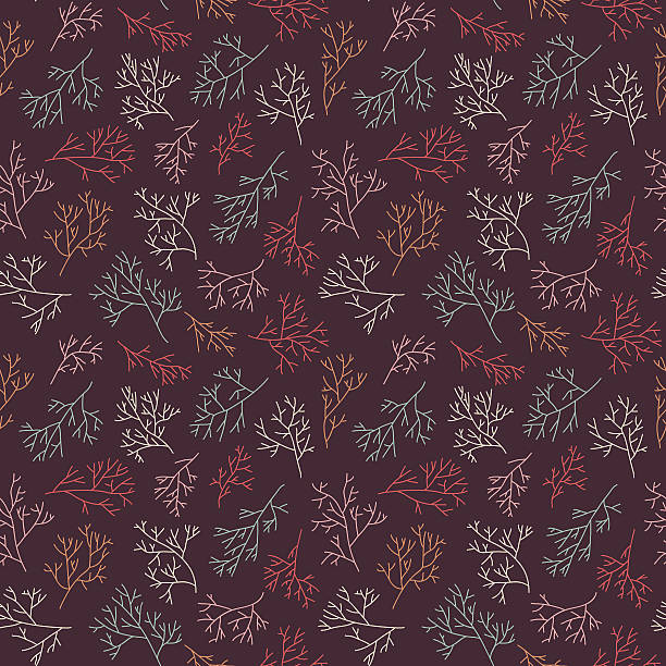 Vector seamless pattern with twigs. Dark background. Hand drawn design. Used for wallpapers, web page backgrounds or wrapping papers. tree repetition single flower flower stock illustrations
