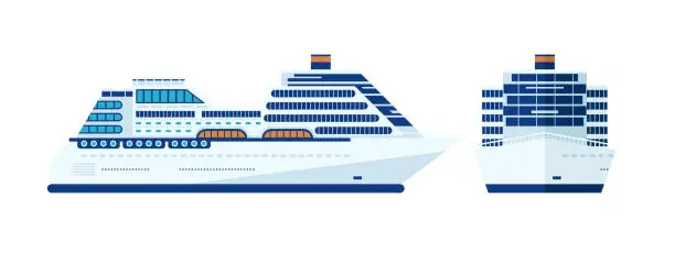 Vector illustration of illustration of cruise ship isolated, side view    on white background