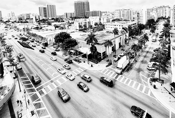 istock Crossroad, Miami Beach, Aerial View. Black And White 539833466