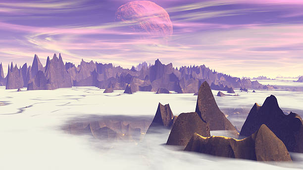 istock Fantasy alien planet. Rocks and sky. 3D illustration 539834420