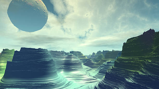 istock Fantasy alien planet. Rocks and sky. 3D illustration 539834558