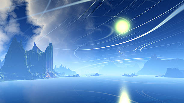 istock Fantasy alien planet. Rocks and lake. 3D illustration 539835058
