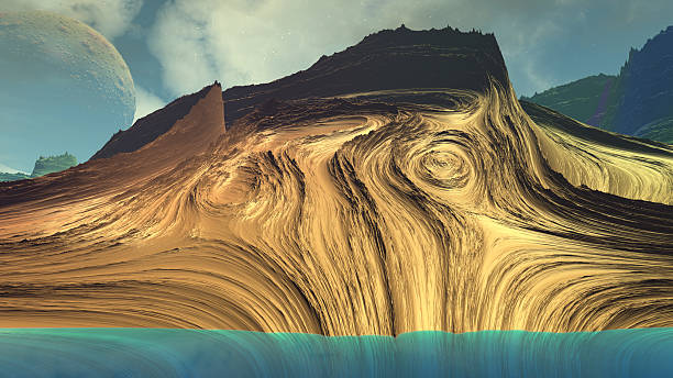 istock Fantasy alien planet. Rocks and lake. 3D illustration 539836948