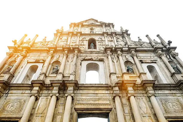 Ruins St.Paul Church with dramatic sun light, famous landmarks and world cultural heritage in centre of Macao/Macau, China