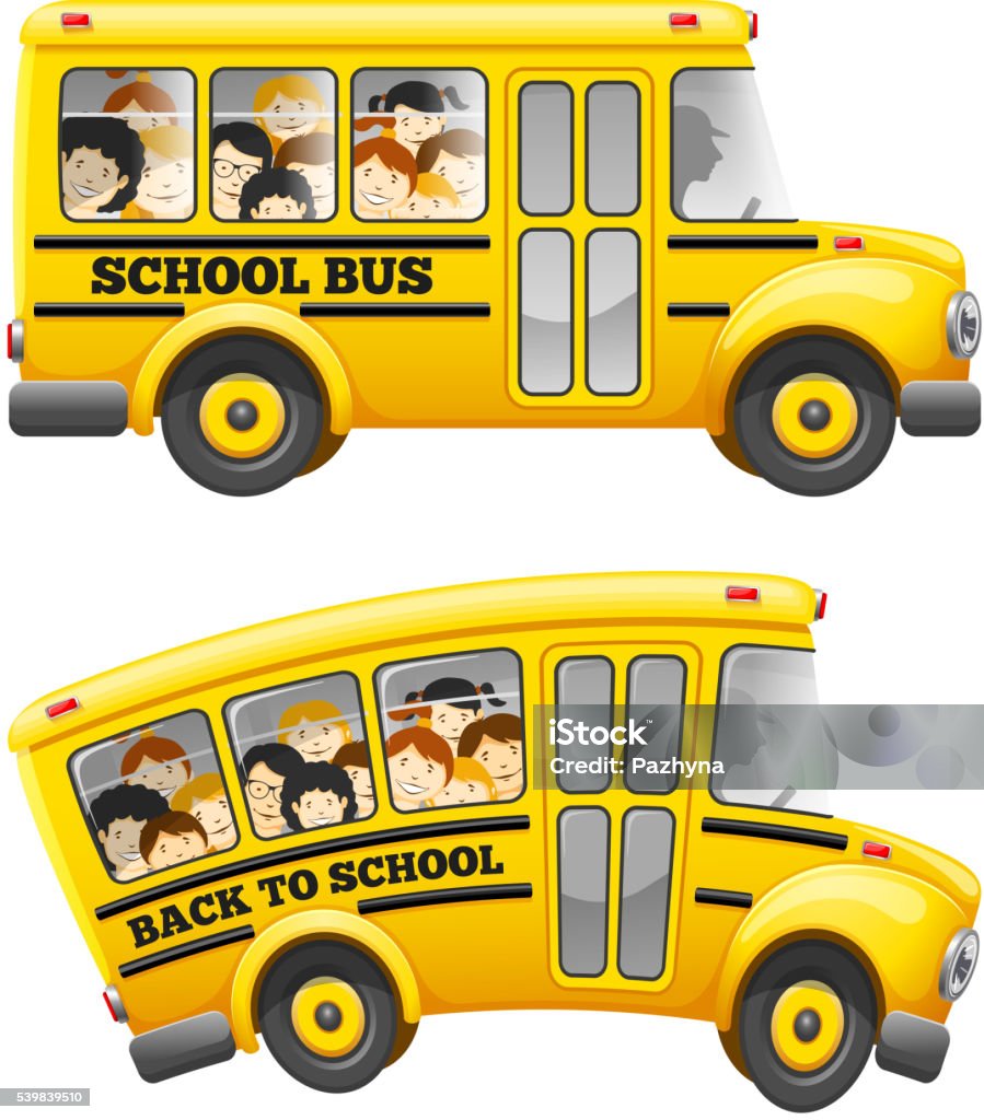 School bus Cute cartoon school bus with cheerful pupils. Isolated on white background. Back to school concept. Vector illustration. School Bus stock vector