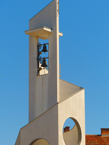 The belfry of a modern church in Pula Croatia