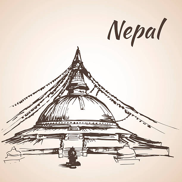 ilustraciones, imágenes clip art, dibujos animados e iconos de stock de boudhanath por estupa de katmandú, nepal - nepalese culture nepal kathmandu bagmati