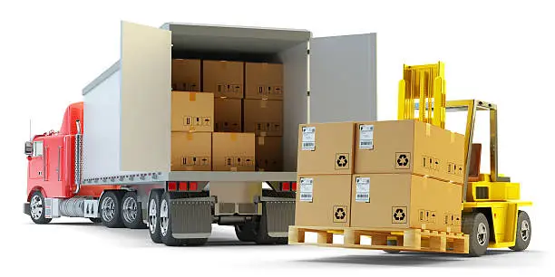 Photo of Freight transportation, packages shipment and warehouse logistics concept