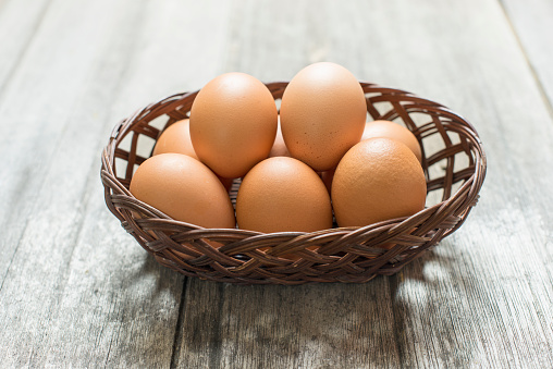 Eggs in a basket on the floor