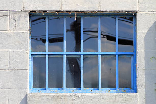 Blue Window Industrial Urban stock photo