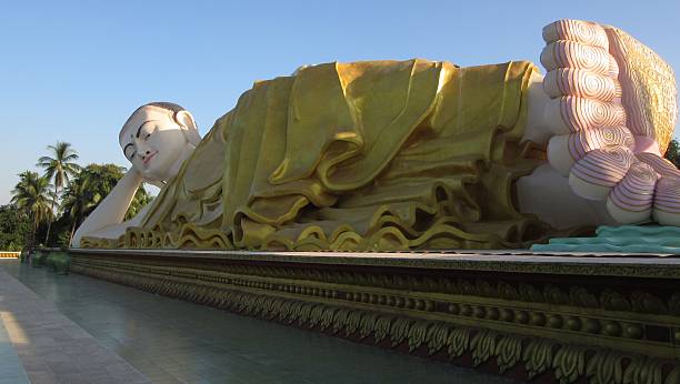 Giant Reclining Buddha, Bago, Myanmar stock photo