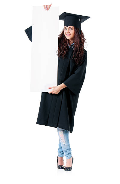 istock Woman graduating with signboard 539848482