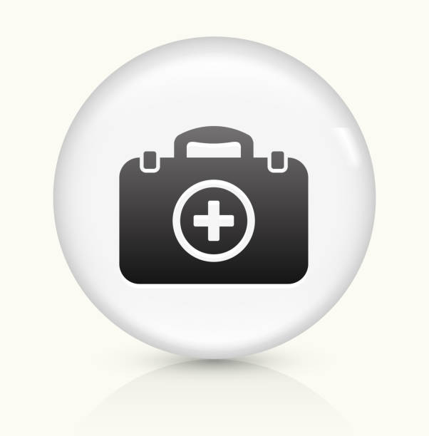Medical Briefcase icon on white round vector button Medical Briefcase Icon on simple white round button. This 100% royalty free vector button is circular in shape and the icon is the primary subject of the composition. There is a slight reflection visible at the bottom. doctors bag stock illustrations