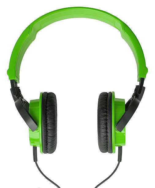 istock Green black headphones with cable isolated on white background 539852418