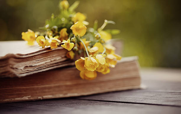 istock Buttercups on old books on a wooden table. 539853684
