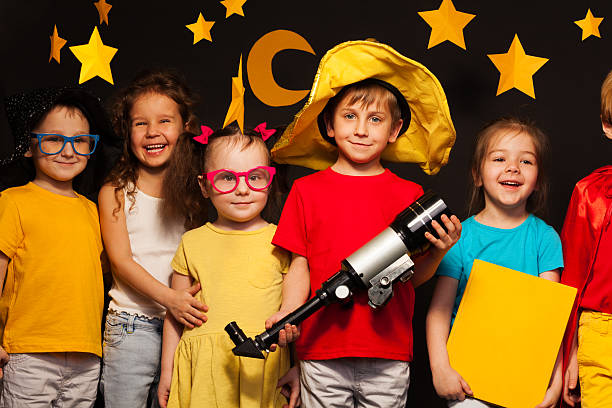 istock Group of happy friends playing sky watchers 539854474
