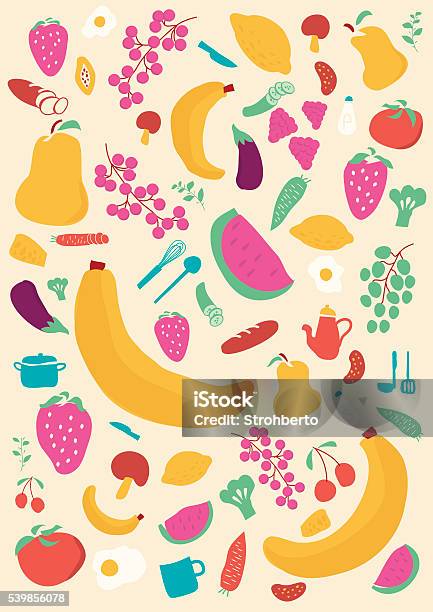 Vegetarian Kitchen Stock Illustration - Download Image Now - Afternoon Tea, Banana, Bread