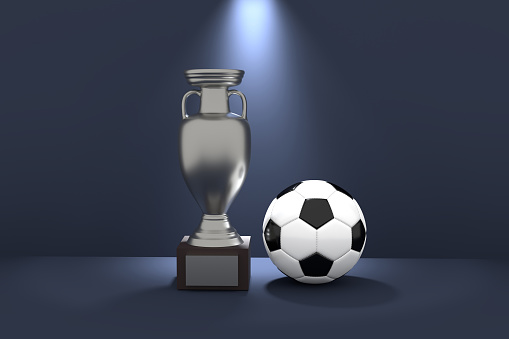 3D rendering of euro cup trophy and a football