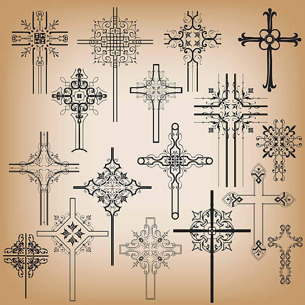 ozdobne podań - silhouette cross shape ornate cross stock illustrations