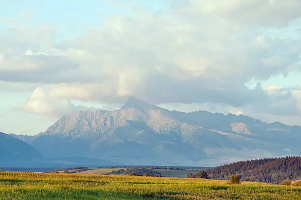 Kryvan peak from distance with clouds and High-Tatras, Slovakia