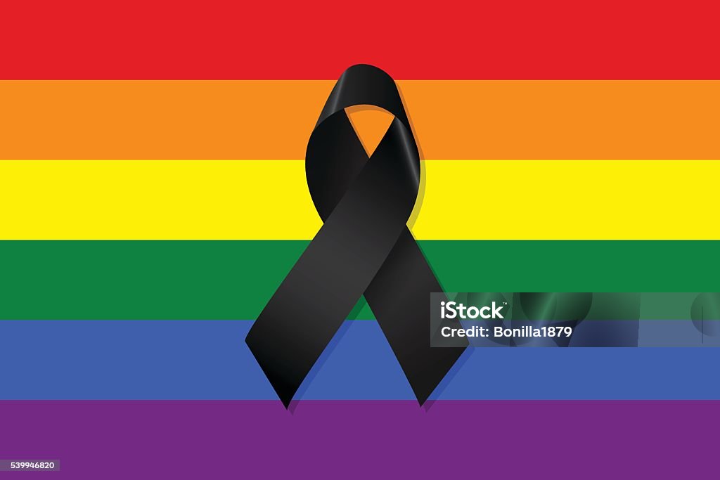 Gay and lesbian flag with a black ribbon vector 2016 stock vector