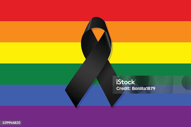 Gay And Lesbian Flag With A Black Ribbon Vector Stock Illustration - Download Image Now - 2016, Aggression, Alertness