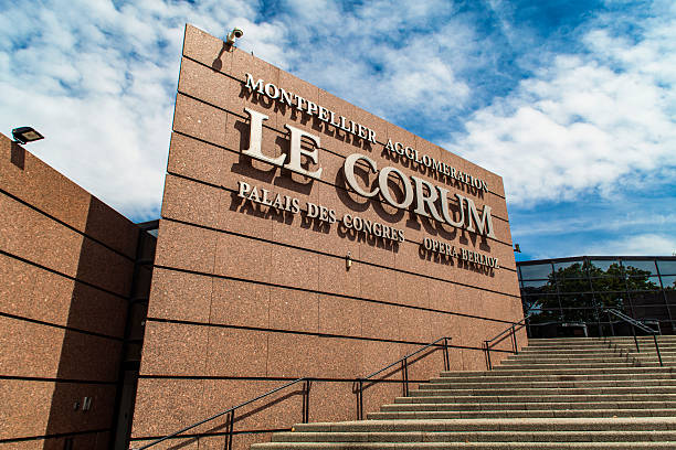 Le Corum in Montpellier, France Montpellier, France - July 13, 2015: View at Le Corum congress hall in Montpellier, France. It was designed by Claude Vasconi and opened to the public in 1988. opera stock pictures, royalty-free photos & images