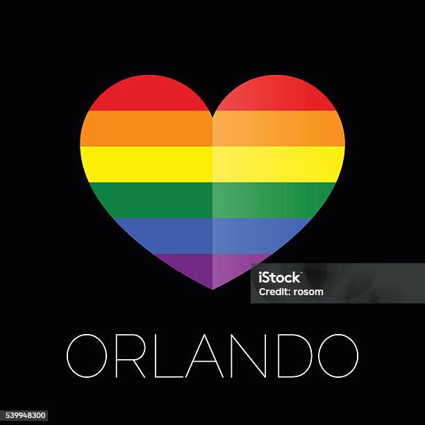 Orlando Tragedy Gay Colors Heart Shape On Black Background Stock Illustration - Download Image Now