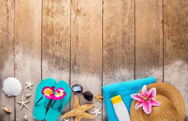 istock Beach accessories on wooden background 539949630