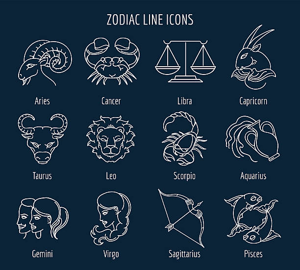zodiaka linia ikon. zodiaka znaki w stylu cienka linia - cancer symbol isolated on white white background stock illustrations