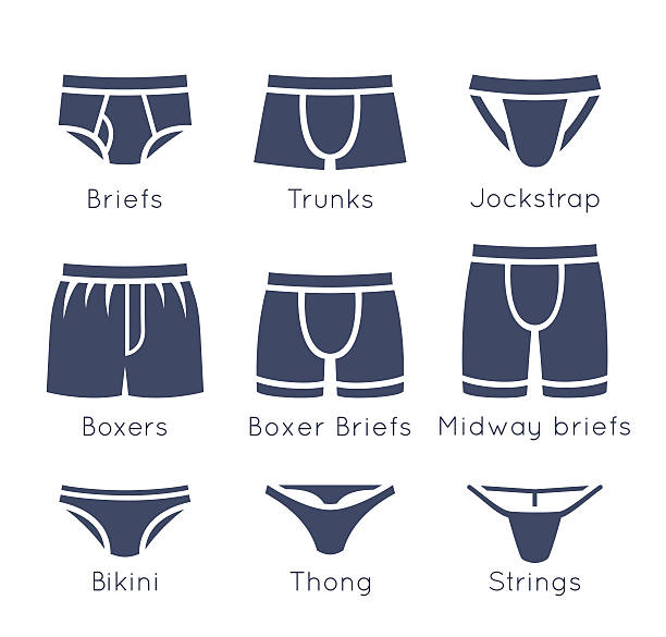 illustrations, cliparts, dessins animés et icônes de sous-vêtements masculins les types de silhouettes de vecteur d'icônes plate set - swimming trunks illustrations