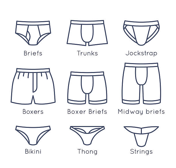 illustrations, cliparts, dessins animés et icônes de sous-vêtements masculins les types de plat icônes vectorielles de lignes fines ensemble - swimming trunks illustrations