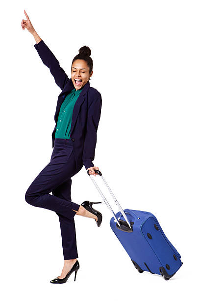 деловая женщина с радостью дорожная сумка - hip expressing positivity full blue стоковые фото и изображения