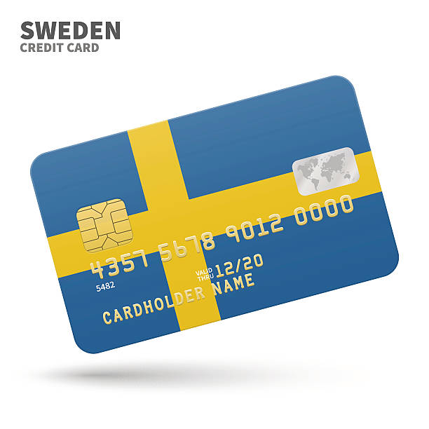 신용 카드, 스웨덴 플래그 배경 에 대 한 수거통, 프레젠테이션 및 - debt national landmark credit card paying stock illustrations