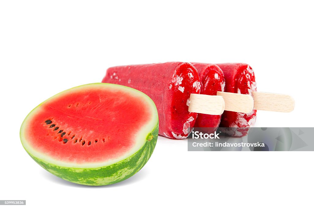 Melon Ice Cream Photo of melon ice creams with fresh fruit and slice isolated on white background Berry Fruit Stock Photo