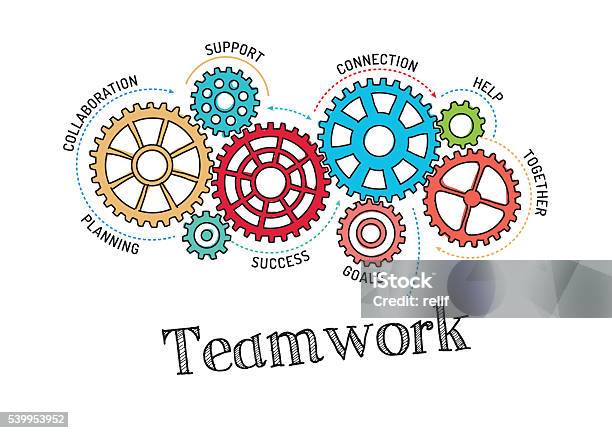 Gears And Teamwork Mechanism Stock Illustration - Download Image Now - Improvement, Togetherness, Aspirations