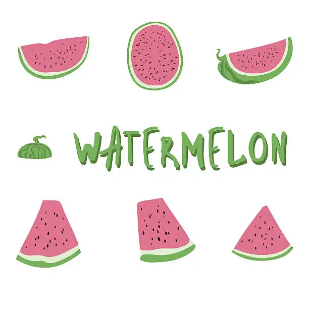 Vector illustration of Set of pieces of watermelon on a white background.