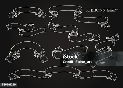 istock Set of  hand drawn vector scrolled ribbons on blackboard 539961230