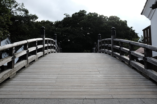 Traditional style of the bridge of Japan. It is wooden.