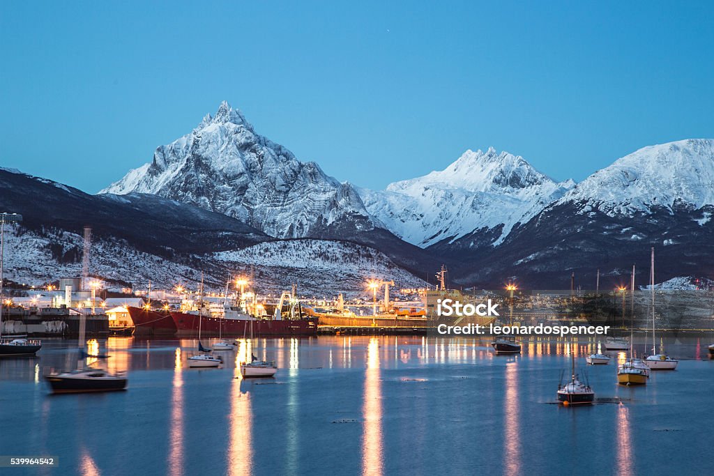 Amazing view of Ushuaia city at night Amazing view of Ushuaia city at night, the most south city in the world in Patagonia, Argentina, South America. Ushuaia Stock Photo