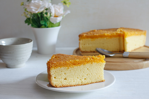 Sweet egg floss cake in happy holiday.